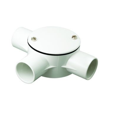 Image of TTE White 3 Way Conduit Tee Box - 25mm