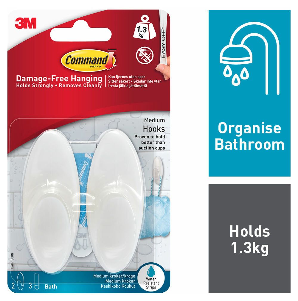 Command Medium Bath Hook - Pack of 2