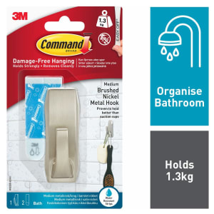 Command Brushed Nickel Metal Medium Bath Hook