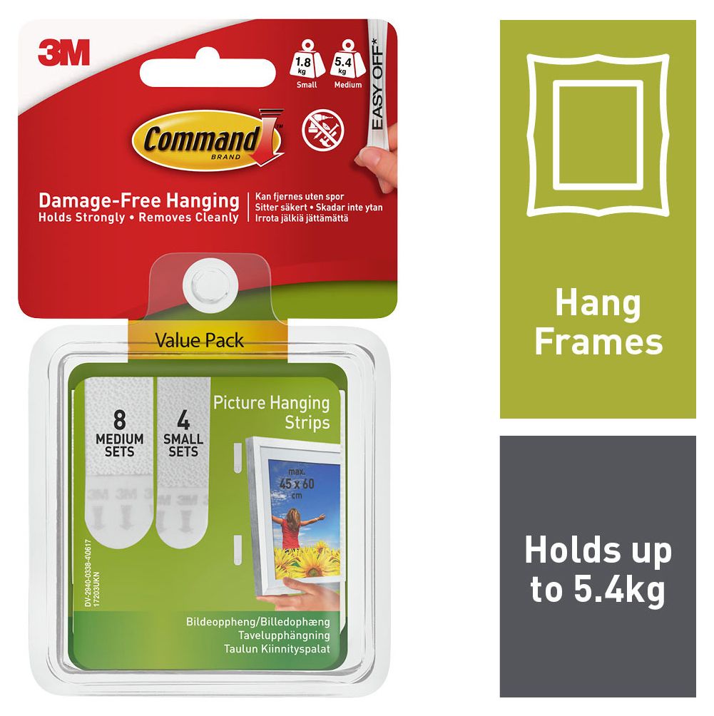 Image of Command White Picture Hanging Strips - 4 Pairs of Small & 8 Pairs of Medium