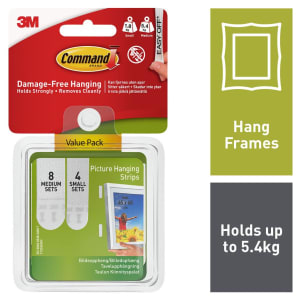 Command White Picture Hanging Strips - 4 Pairs of Small & 8 Pairs of Medium