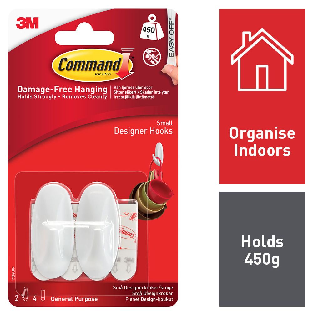 Command White Small Designer Hooks - Pack of 2