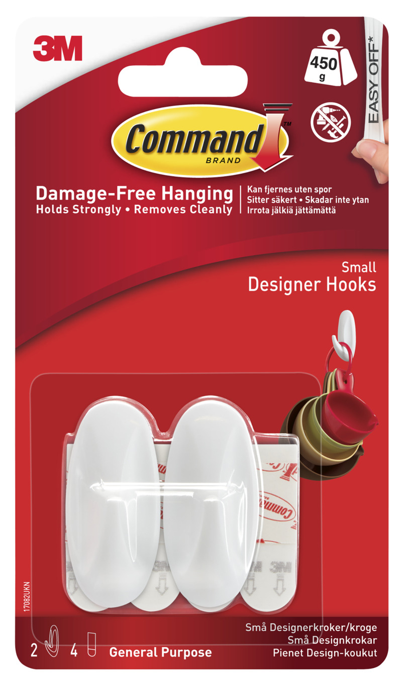 Command White Small Designer Hooks - Pack of 2