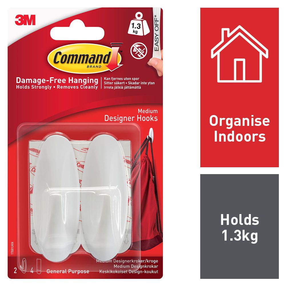 Image of Command White Medium Oval Hooks - Pack of 2