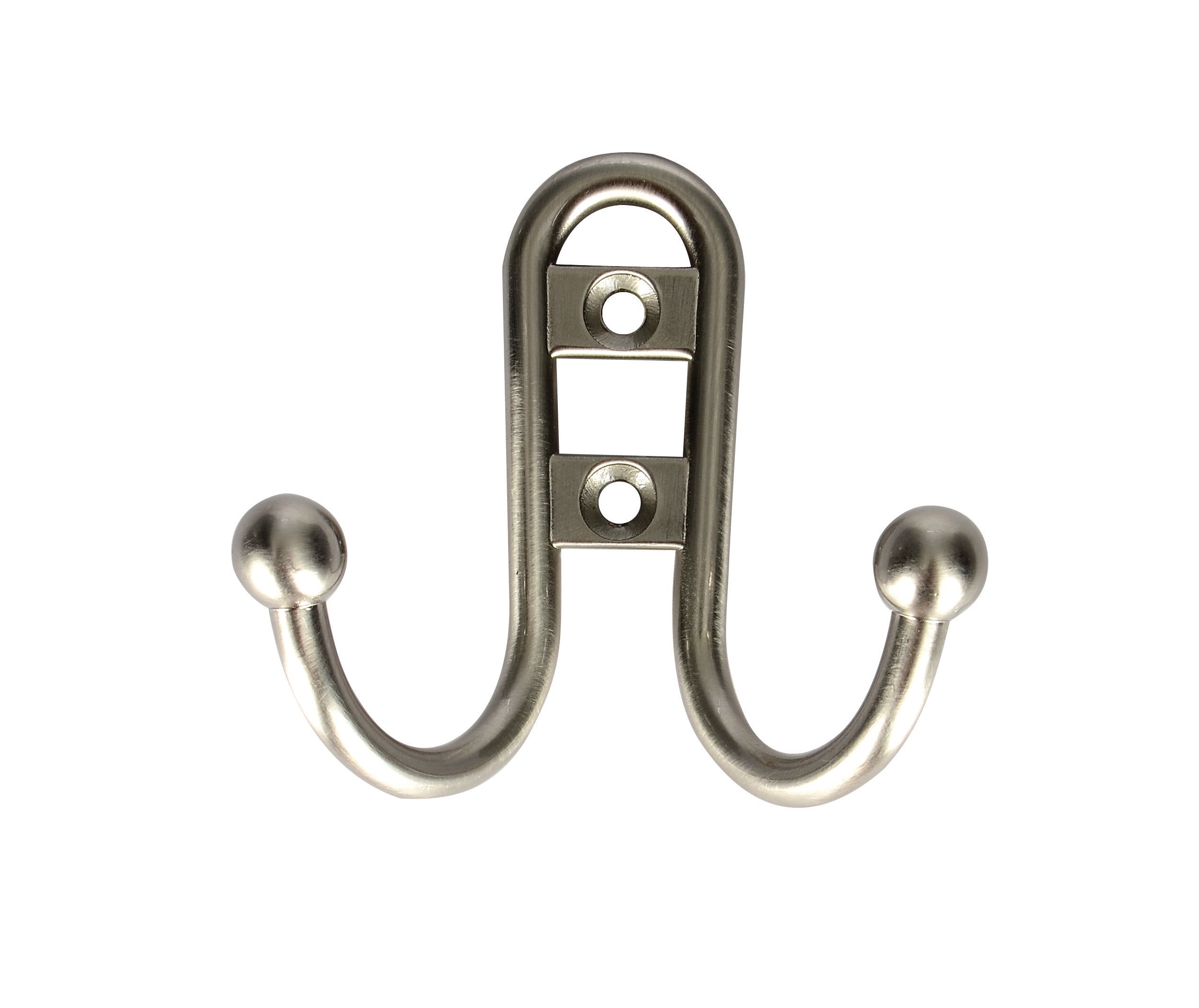 Wickes 2 Pronged Hat & Coat Hook Ball End Brushed - Nickel