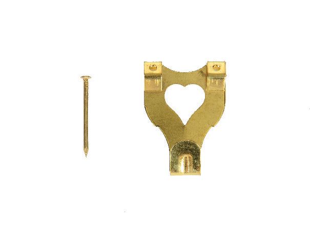 Image of Wickes Brass Double Picture Hook No.3 - 33 x 25mm - Pack of 10