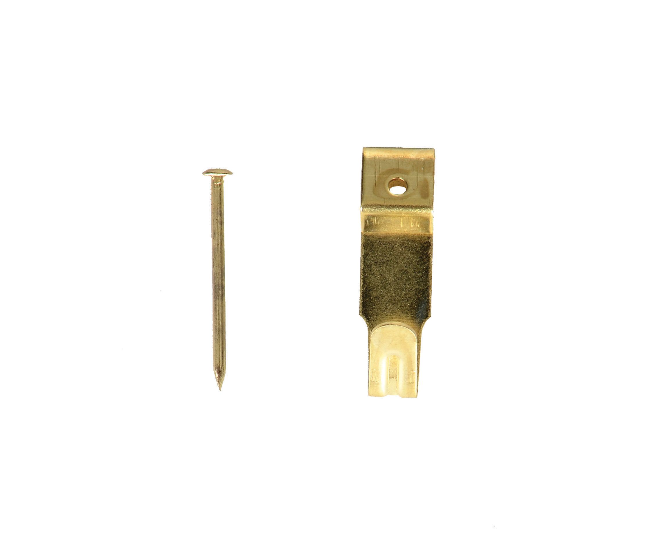 Image of Wickes Brass Single Picture Hook No.2 - 28 x 8mm - Pack of 10