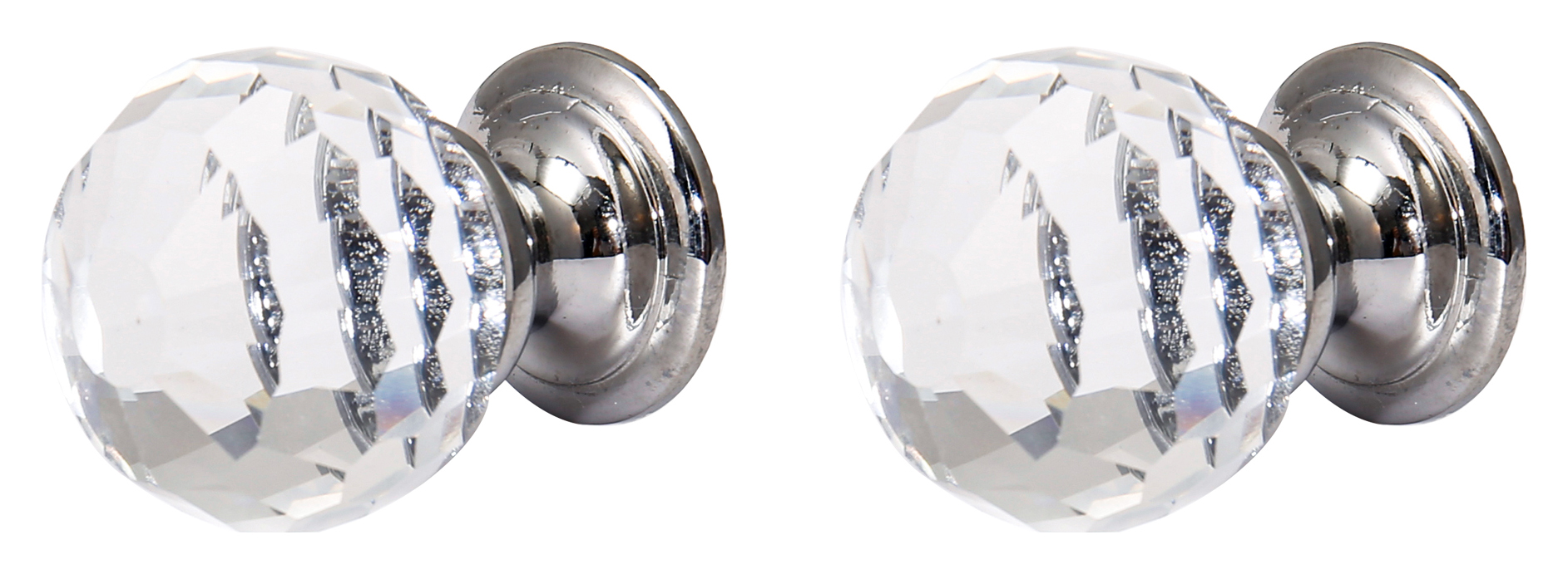 Image of Glass Faceted Door Knob Polished Chrome 30mm - Pack of 6