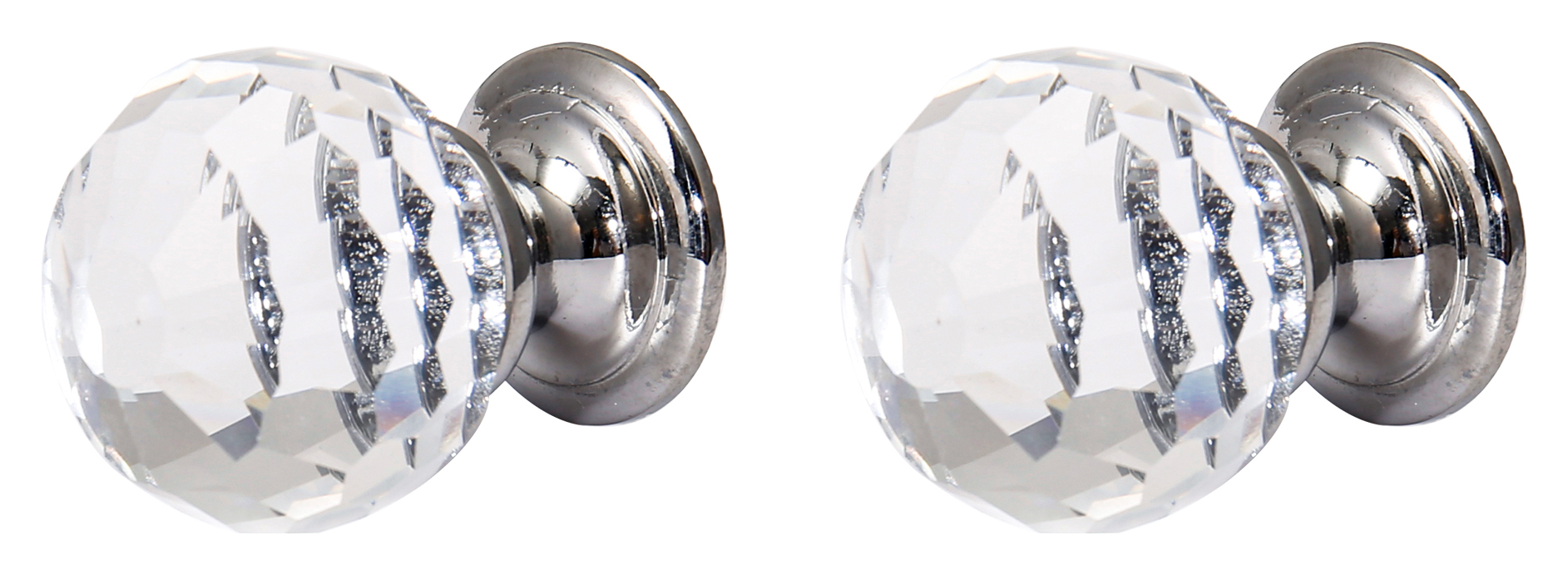 Wickes Glass Faceted Polished Chrome Cabinet Knob - 30mm - Pack of 6