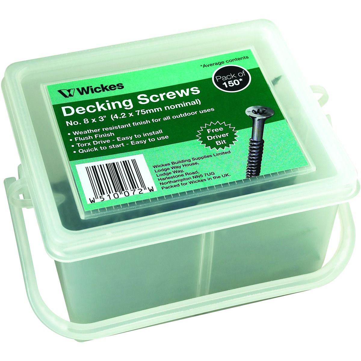 Image of Wickes Decking Screws - No 8 x 76mm Pack of 150