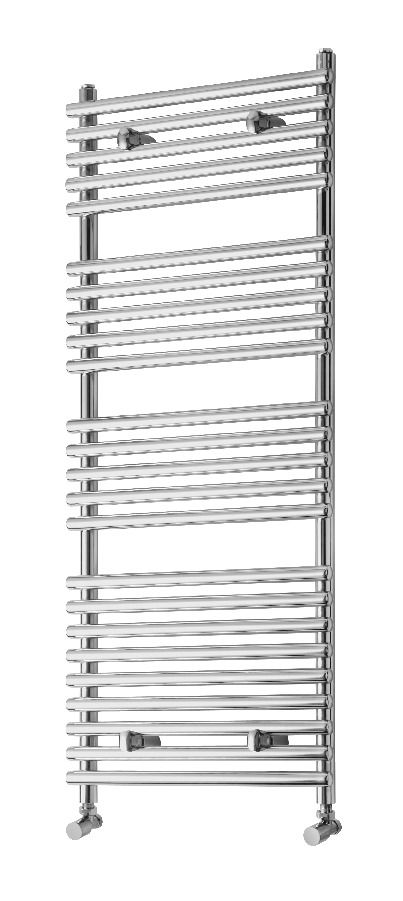 Image of Wickes Liquid Round Tube Chrome Heated Towel Rail Radiator - 1200 x 500mm