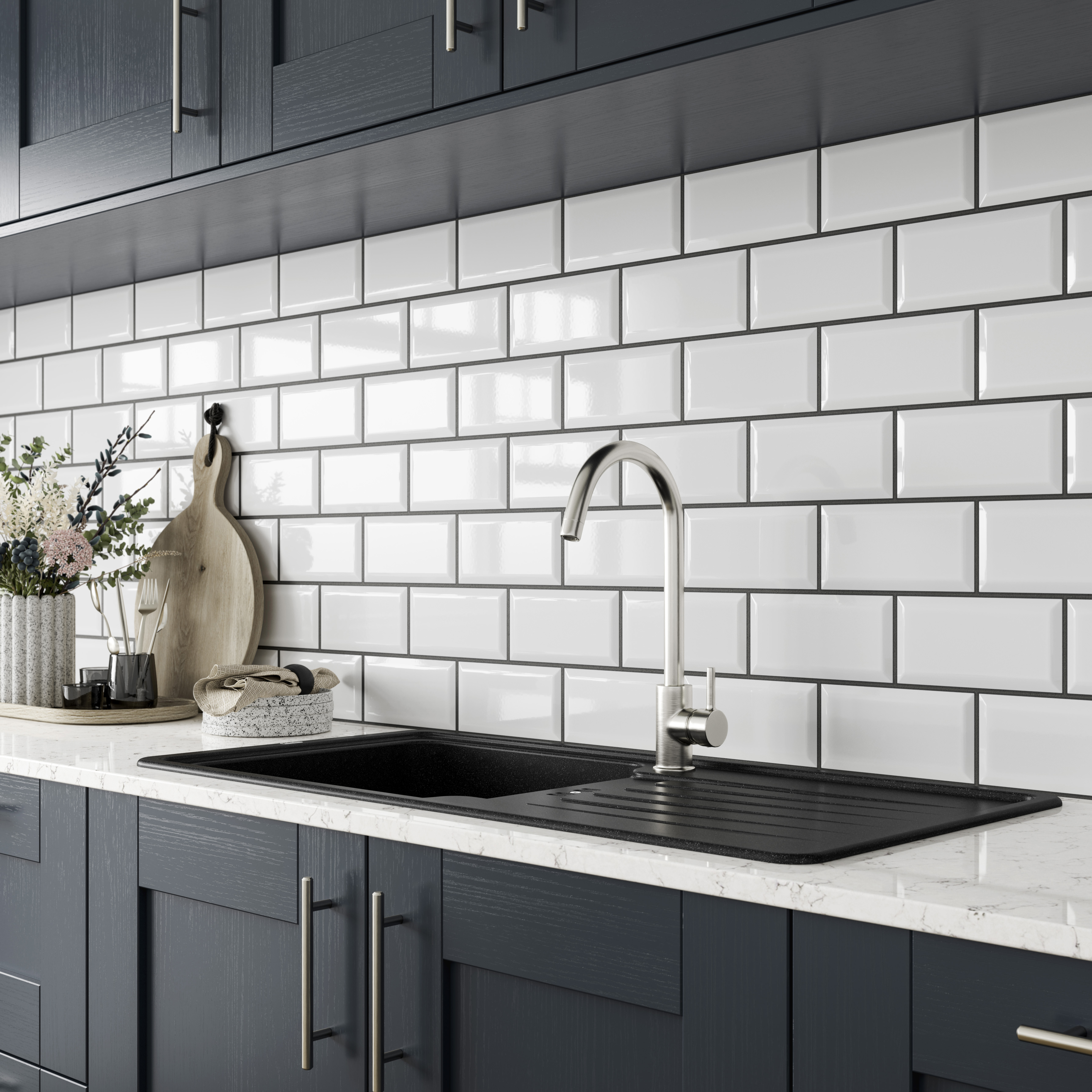 Image of Wickes Long-Lasting Metro White Classic Ceramic Wall Tile - 200x100mm