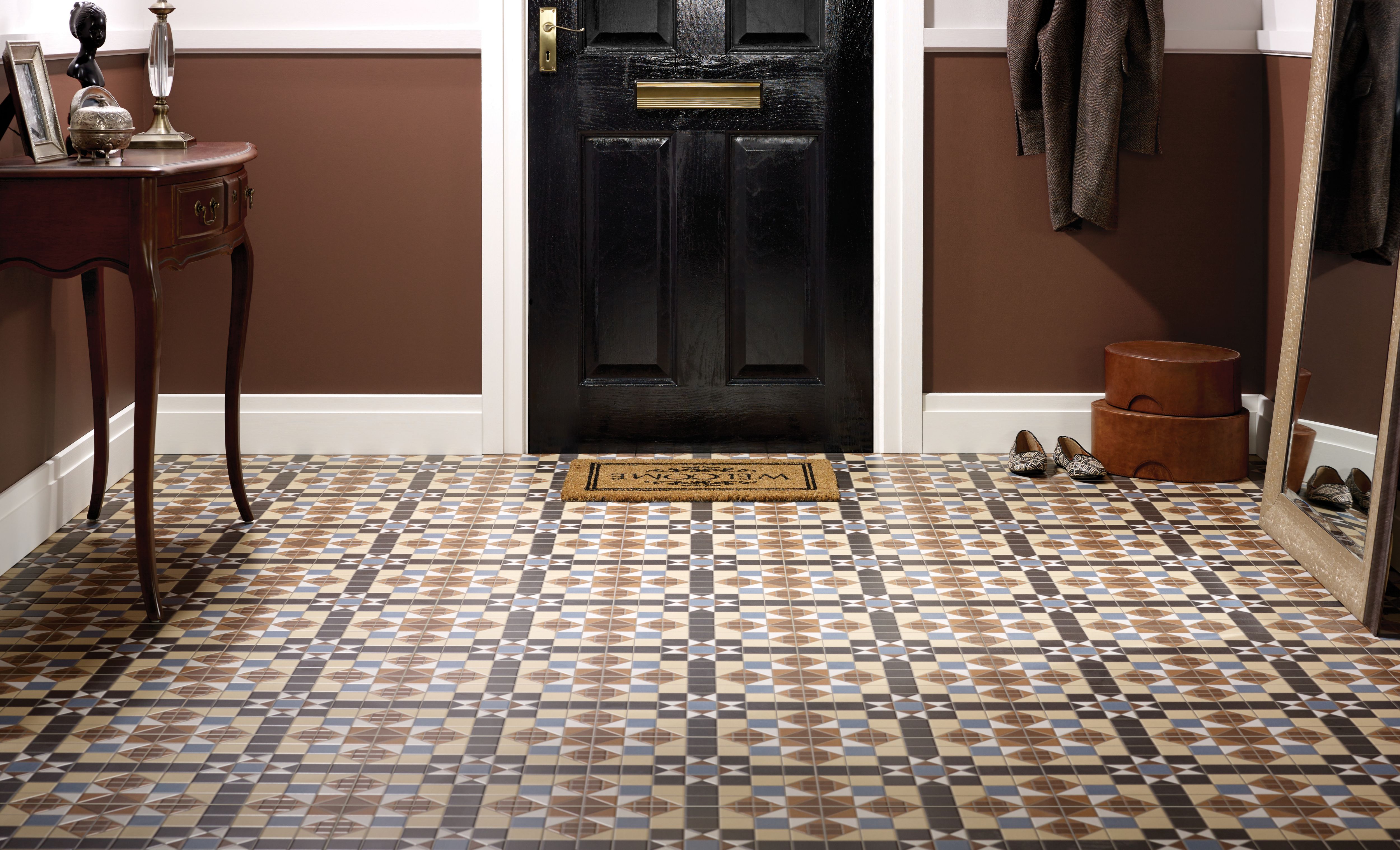 Image of Wickes Dorset Marron Patterned Ceramic Wall & Floor Tile - 316 x 316mm