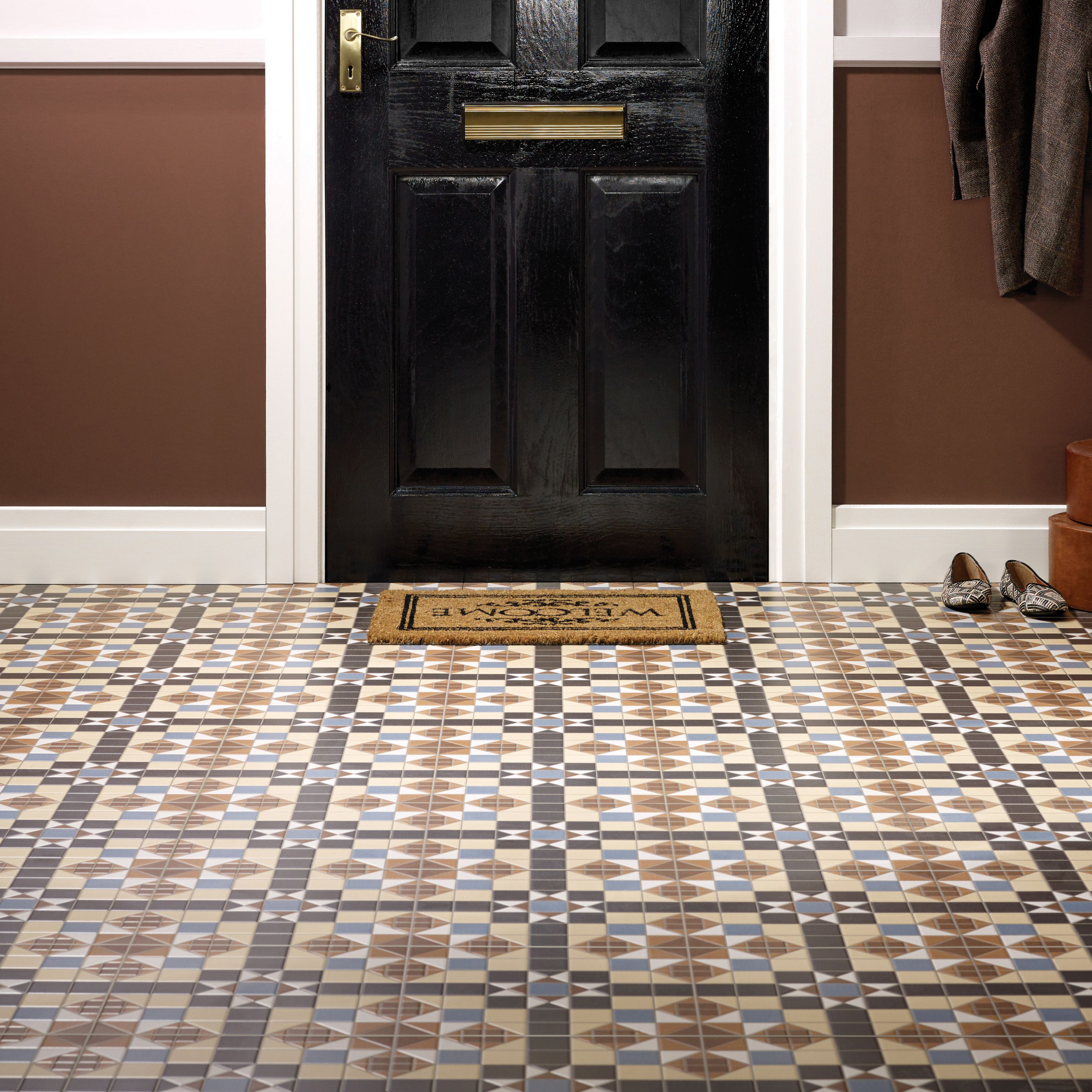 Image of Wickes Dorset Marron Patterned Ceramic Wall & Floor Tile - 316 x 316mm