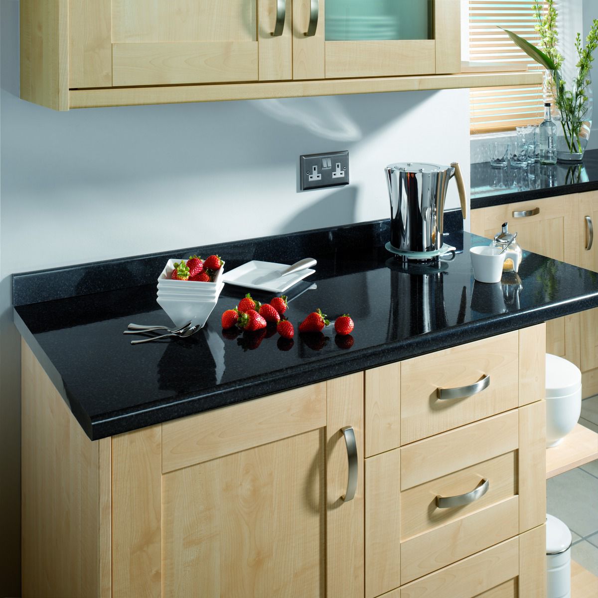 Image of Wickes Laminate Worktop Upstand - Taurus Black Gloss 70 x 12mm x 3m