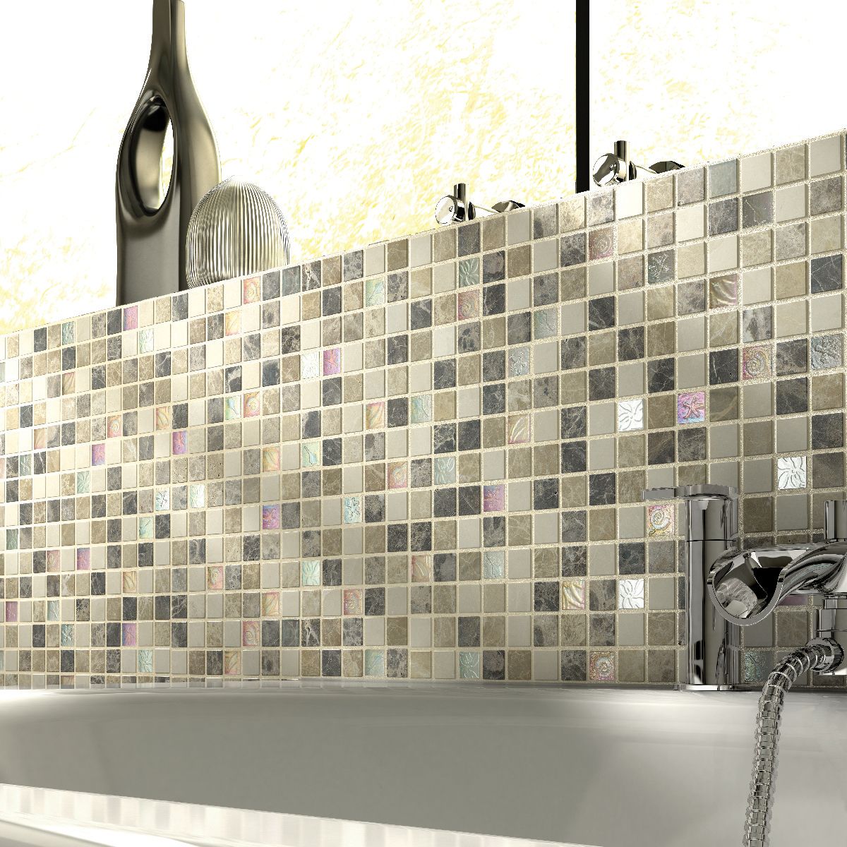 Wickes Emperador Brown & Cream Tumbled Stone Mix Mosaic Tile - 305 x 305mm