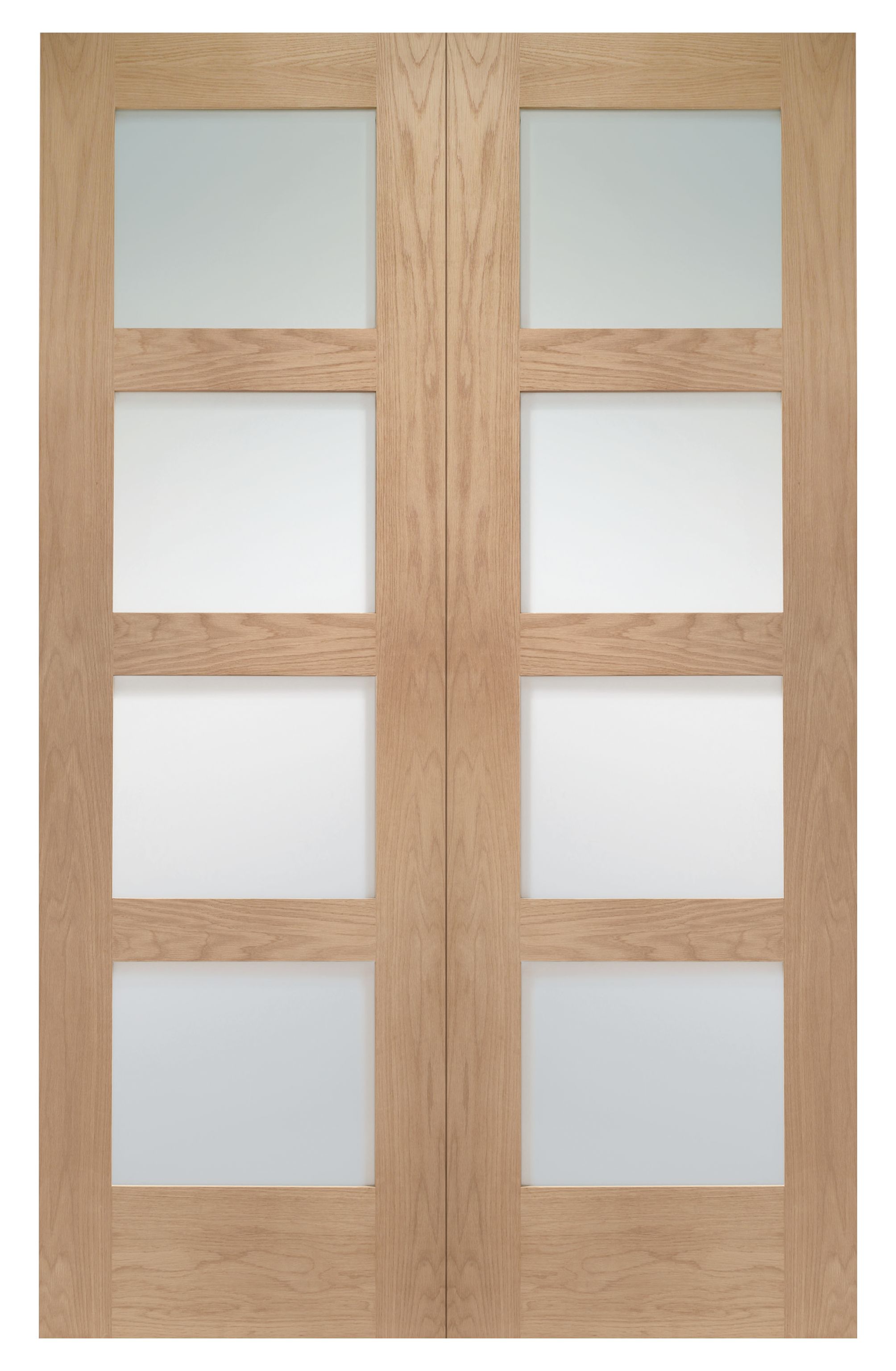 Image of Wickes Marlow Fully Glazed Oak 4 Panel Rebated Internal Door Pair - 1981 x 1168mm