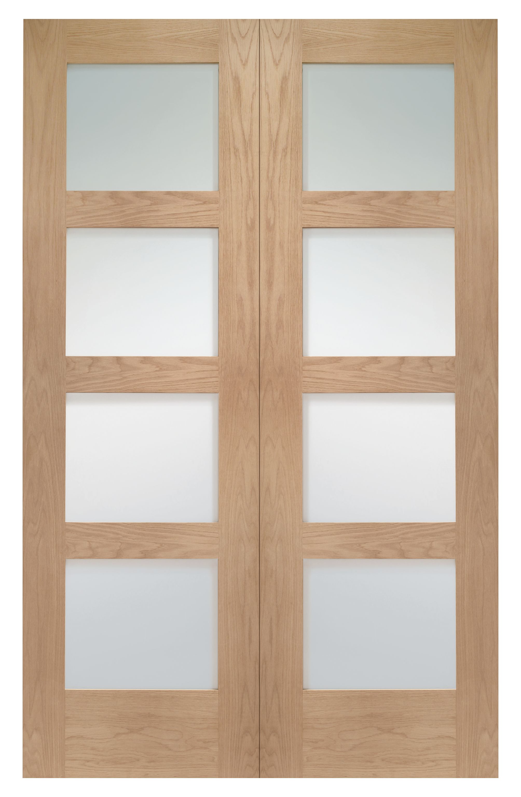 Wickes Marlow Fully Glazed Oak 4 Panel Rebated Internal Door Pair - 1981 x 1168mm