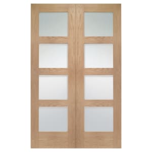 Wickes Marlow Fully Glazed Oak 4 Panel Rebated Internal Door Pair - 1981mm x 1168mm
