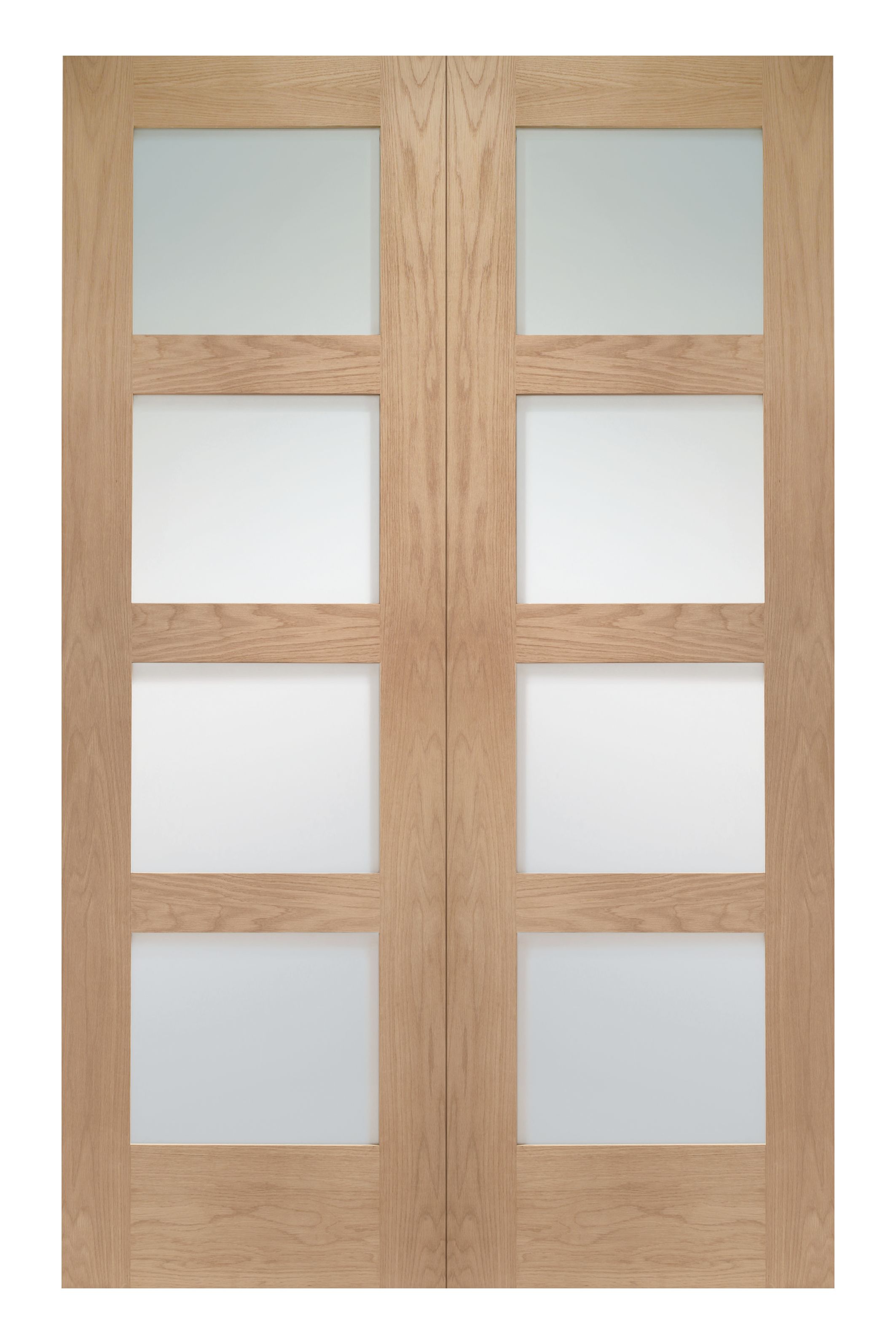 Image of Wickes Marlow Fully Glazed Oak 4 Panel Rebated Internal Door Pair - 1981 x 1220mm