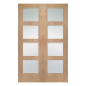 Wickes Marlow Fully Glazed Oak 4 Panel Rebated Internal Door Pair - 1981mm x 1220mm
