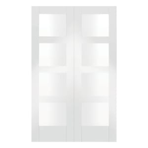 Wickes Barton White Fully Glazed MDF 4 Panel Rebated Internal Door Pair - 1981mm x 1168mm