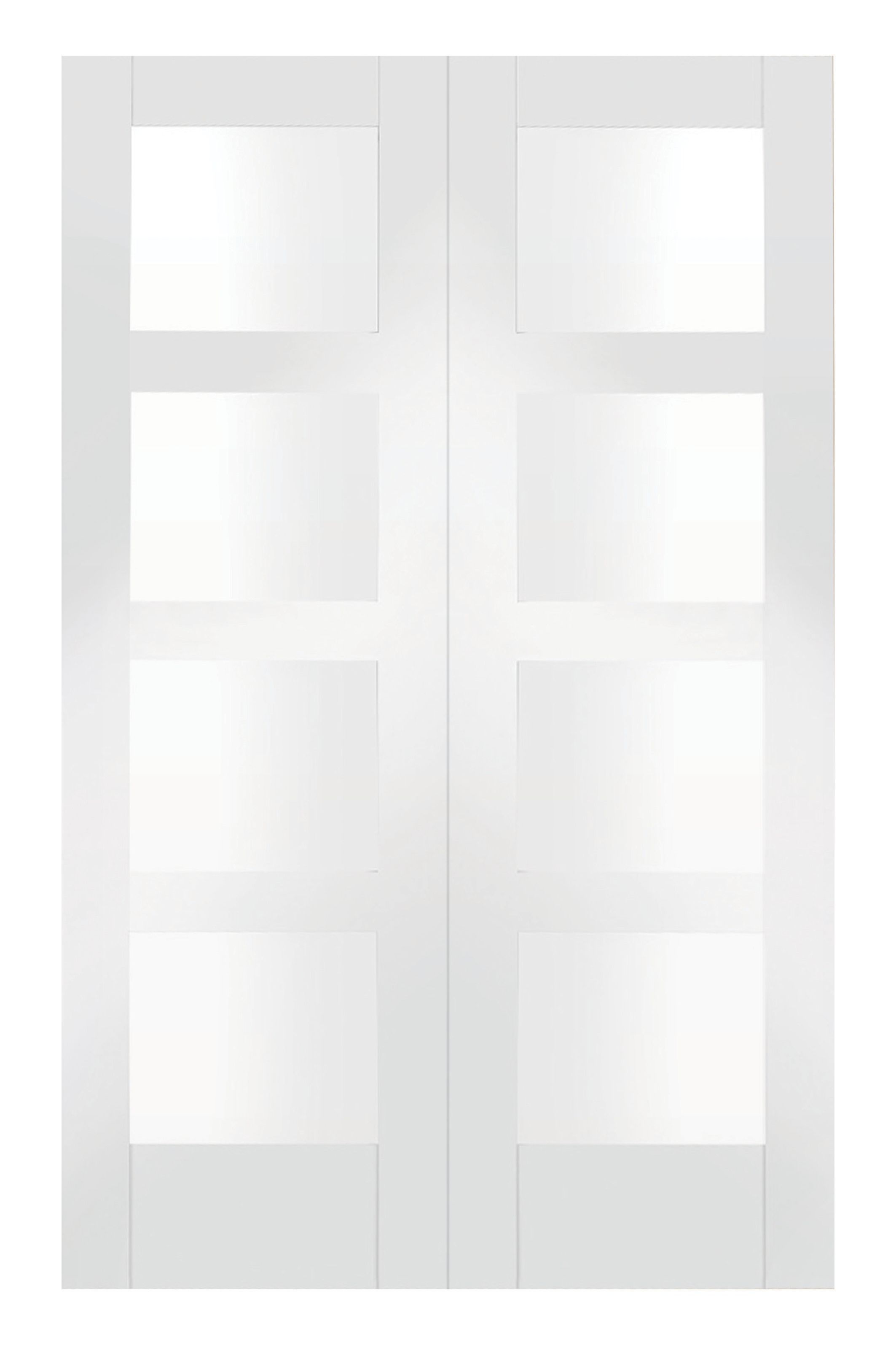 Image of Wickes Barton White Fully Glazed MDF 4 Panel Rebated Internal Door Pair - 1981 x 1220mm