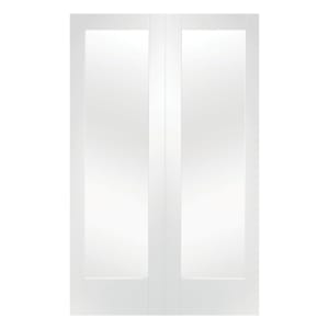 Wickes 1981mm X 1372mm Fully Glazed MDF 1 Panel Rebated Internal Door Pair Winrow White